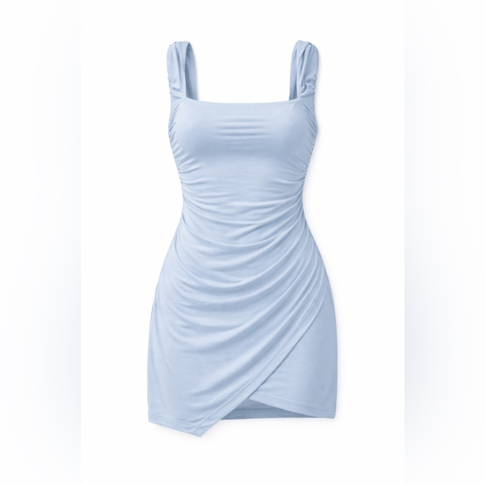 Halara SoftlyZero Tie Back Mini Dress Light Blue XS Athleisure Open Back - Picture 3 of 5